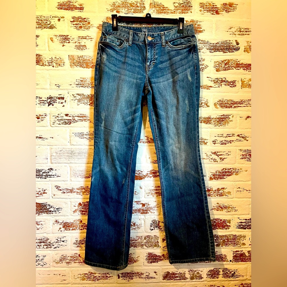 Mossimo Jeans Curvy Fit Boot Cut Medium Wash Distressed Size 8R